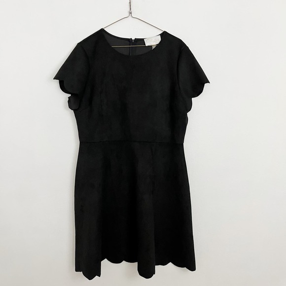 Pappagallo Dress Womens Size 16 Black Scalloped Fit And Flare Mini Short Sleeve - Picture 1 of 9